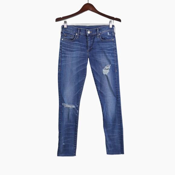 True Religion Size 25 Halle Mid Rise Super Skinny Jeans Distressed Blue - Picture 1 of 10